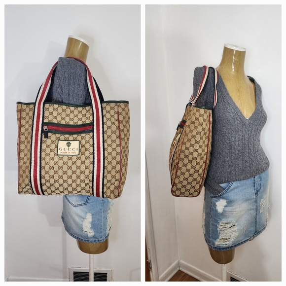 GUCCI GG Canvas Web Tote Bag